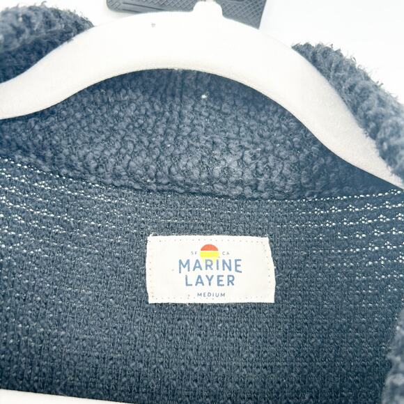 Marine Layer Womens Fall Knit Open Front Birdseye Cardigan Sweater Size‎ M Black - Picture 3 of 7